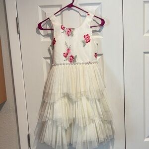 American Princess Girl’s Floral Embroidered Tiered Tulle Dress - Size 10